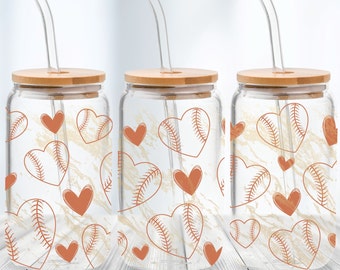 Heart Softball - 16oz Glass Can svg, Libbey Glass Can Wrap, svg Files for Cricut & Silhouette Cameo, Glassware svg