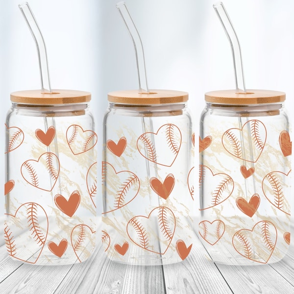 Heart Softball - 16oz Glass Can svg, Libbey Glass Can Wrap, svg Files for Cricut & Silhouette Cameo, Glassware svg