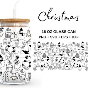 Frohe Weihnachten - 16 Unzen Glasdose svg, Libbey Glasdose wickeln, svg-Dateien für Cricut & Silhouette Cameo, Glaswaren svg