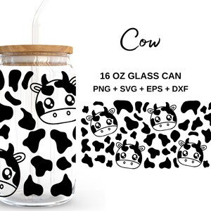 Kuh - 16 Unzen Glasdose svg, Libbey Glass Can Wrap, svg-Dateien für Cricut & Silhouette Cameo, Glassware svg