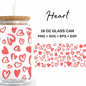 Herz - 16 Unzen Glasdose svg, Libbey Glass Can Wrap, svg-Dateien für Cricut & Silhouette Cameo, Glassware svg