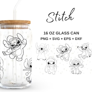 Weihnachten Stitch - 16 Unzen Glasdose svg, Libbey Glas kann wickeln, svg-Dateien für Cricut & Silhouette Cameo, Glassware svg