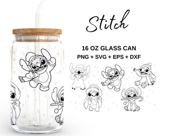 Christmas Stitch - 16oz Glass Can svg, Libbey Glass Can Wrap, svg Files for Cricut & Silhouette Cameo, Glassware svg