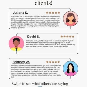 Pu&ograve; includere: Un grafico che mostra il testo Join over 30,000 satisfied clients! seguito da tre recensioni dei clienti di Juliana K., David S. e Brittney W. con cinque stelle dorate e un avatar circolare. Il testo in basso recita Swipe to see what others are saying.