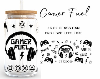 Gamer Fuel - 16oz Glass Can svg, Libbey Glass Can Wrap, svg Files for Cricut & Silhouette Cameo, Glassware svg