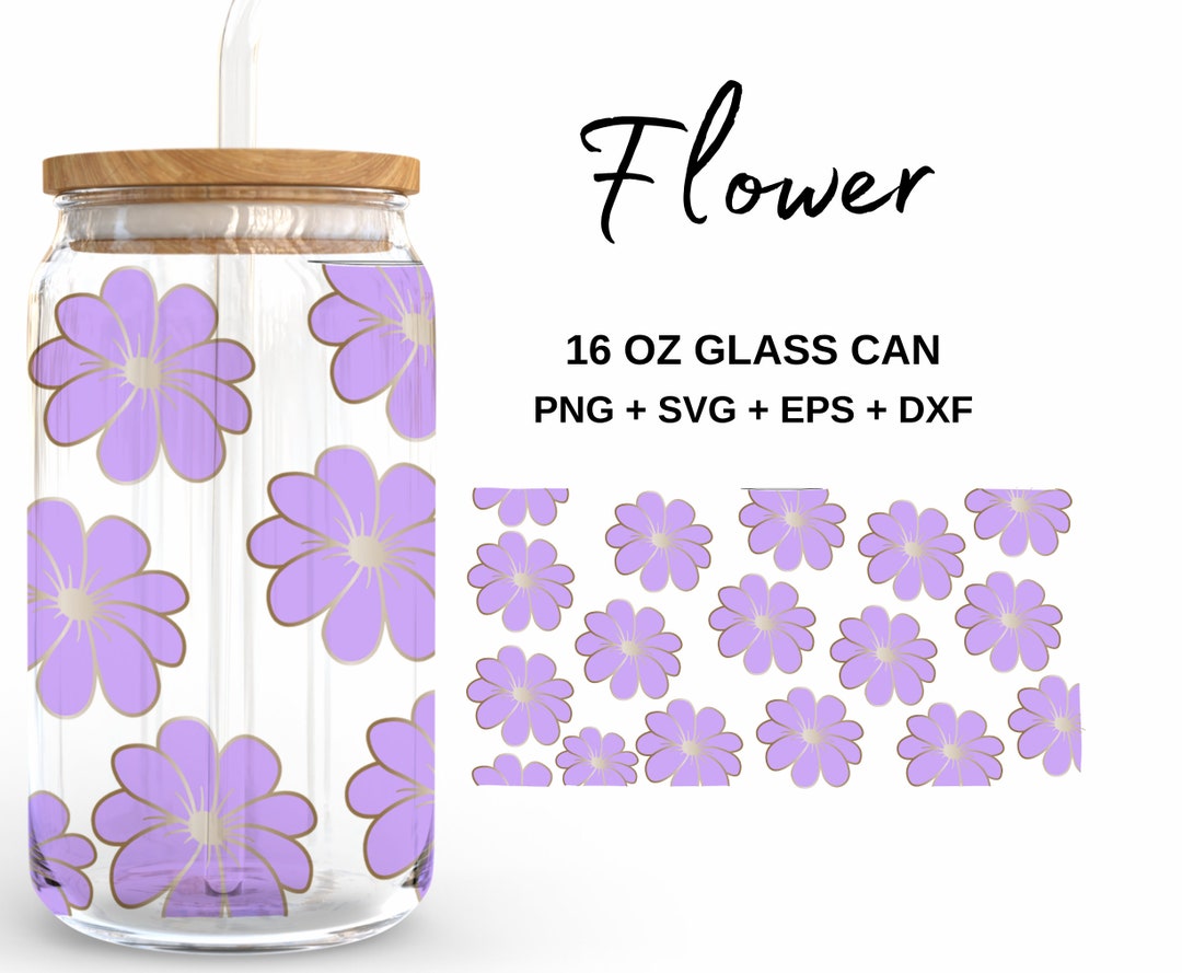 Bloom Floral 16oz Glass Can Svg, Libbey Glass Can Wrap, Svg Files for