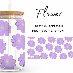 Bloom Floral - 16 Unzen Glasdose svg, Libbey Glass Can Wrap, svg-Dateien für Cricut & Silhouette Cameo, Glassware svg