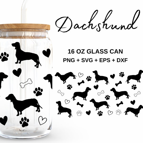 Dachshund - 16oz Glass Can svg, Libbey Glass Can Wrap, svg Files for Cricut & Silhouette Cameo, Glassware svg