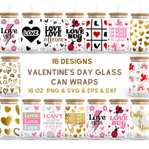 Valentine's Day Bundle - 16oz Glass Can svg, Libbey Glass Can Wrap, svg Files for Cricut & Silhouette Cameo, Glassware svg