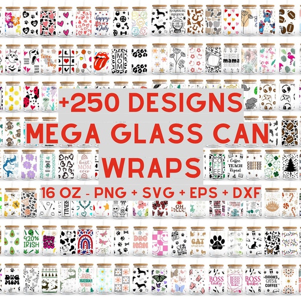 Libbey Glasdosen Bundle - 16 Unzen Glasdosen svg, Libbey Glass Can Wrap, svg-Dateien für Cricut & Silhouette Cameo, Glassware svg