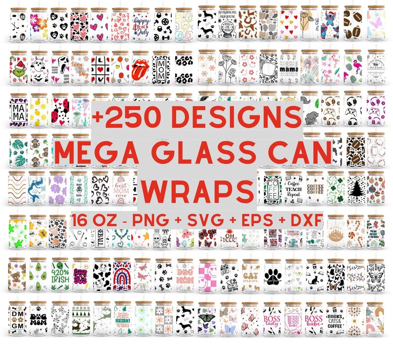 Libbey Glass Can Bundle 16oz Glass Can svg, Libbey Glass Can Wrap, svg Files for Cricut & Silhouette Cameo, Glassware svg zdjęcie 1