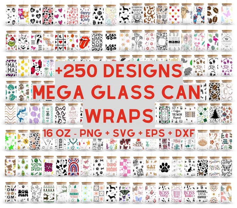 Libbey Glasdosen Bundle 16 Unzen Glasdosen svg, Libbey Glass Can Wrap, svg-Dateien für Cricut & Silhouette Cameo, Glassware svg Bild 1