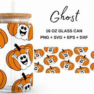 Ghost pumpkin svg - 16oz Glass Can svg, Libbey Glass Can Wrap, svg Files for Cricut & Silhouette Cameo, Glassware svg