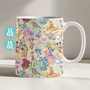 Cartoon Princess Mug Sublimation, Cartoon Characters Mug Wrap, 11oz And 15 Oz Mug Design, Mug Wrap, 11oz Mug Png, 15oz Mug PNG