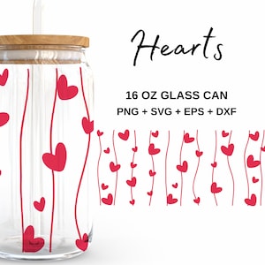 Heart on string - 16oz Glass Can svg, Libbey Glass Can Wrap, svg Files for Cricut & Silhouette Cameo, Glassware svg