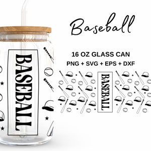 Baseball - 16 Unzen Glasdose svg, Libbey Glass Can Wrap, svg-Dateien für Cricut & Silhouette Cameo, Glassware svg