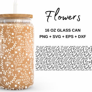 Süße weiße Wildblumen - 16 Unzen Glasdose svg, Libbey Glass Can Wrap, svg-Dateien für Cricut & Silhouette Cameo, Glassware svg