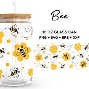 Two Bee - 16oz Glass Can svg, Libbey Glass Can Wrap, svg Files for Cricut & Silhouette Cameo, Glassware svg