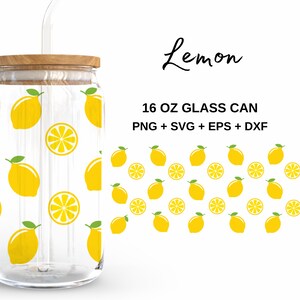 Limoni - Lattina di vetro da 16 once in formato SVG, Libbey Glass Can Wrap, File in formato SVG per Cricut e Silhouette Cameo, Vetreria in formato SVG