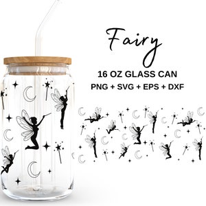 Fairy  - 16oz Glass Can svg, Libbey Glass Can Wrap, svg Files for Cricut & Silhouette Cameo, Glassware svg