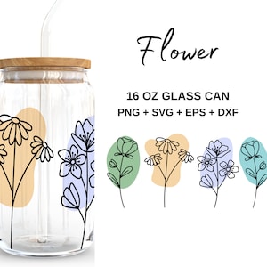 Colorful flowers - 16oz Glass Can svg, Libbey Glass Can Wrap, svg Files for Cricut & Silhouette Cameo, Glassware svg