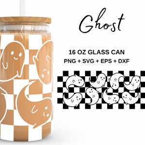 White Cute Ghost - 16oz Glass Can svg, Libbey Glass Can Wrap, svg Files for Cricut & Silhouette Cameo, Glassware svg