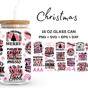 Christmas Funny Quotes - 16oz Glass Can SVG, Libbey Glass Can Wrap, SVG-bestanden voor Cricut & Silhouette Cameo, glaswerk SVG