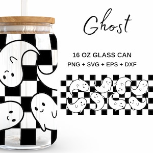 Cute Ghost - 16oz Glass Can svg, Libbey Glass Can Wrap, svg Files for Cricut & Silhouette Cameo, Glassware svg