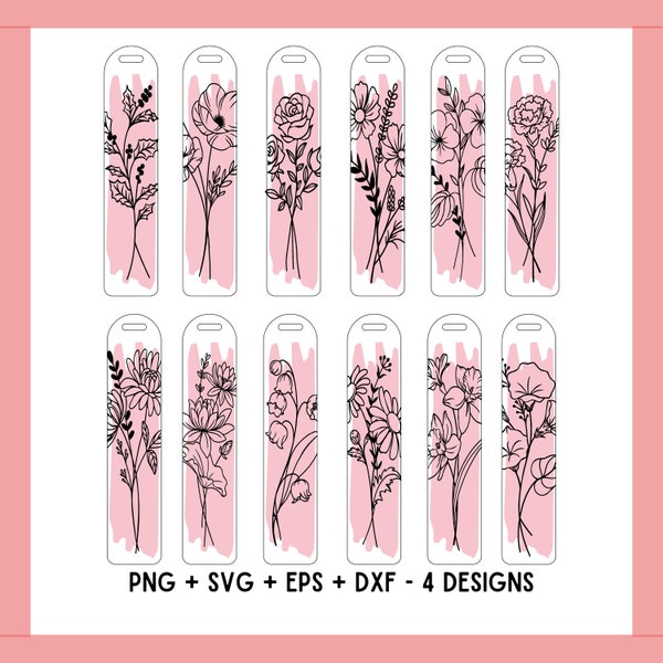 Bookmark SVG - Bookmark Template SVG, Flowers bundle SVG, Flowers Boomark svg, Flowers Lover Cricut, Cameo Silhouette