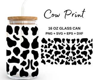Cow Print - 16oz Glass Can svg, Libbey Glass Can Wrap, svg Files for Cricut & Silhouette Cameo, Glassware svg