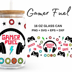 Gamer Fuel Colourful - 16oz Glass Can svg, Libbey Glass Can Wrap, svg Files for Cricut & Silhouette Cameo, Glassware svg