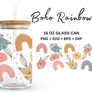Boho Rainbow - 16oz Glass Can svg, Libbey Glass Can Wrap, svg Files for Cricut & Silhouette Cameo, Glassware svg