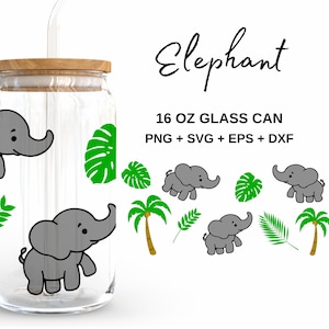 Elefant - 16 Unzen Glasdose svg, Libbey Glass Can Wrap, svg-Dateien für Cricut & Silhouette Cameo, Glassware svg