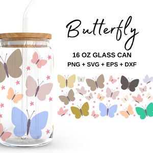 Colorful Butterfly - 16oz Glass Can svg, Libbey Glass Can Wrap, svg Files for Cricut & Silhouette Cameo, Glassware svg