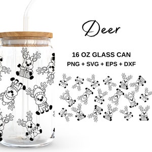 Ciervo de Navidad - Lata de vidrio de 16 oz svg, Libbey Glass Can Wrap, archivos svg para Cricut & Silhouette Cameo, Cristalería svg