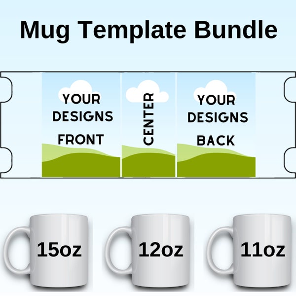 11oz 12oz 15oz Mug Template Set, Full Wrap Template, Mug Full Wrap template, Sublimation Mug Template, Full Wrap mug, Cricut Mug Press