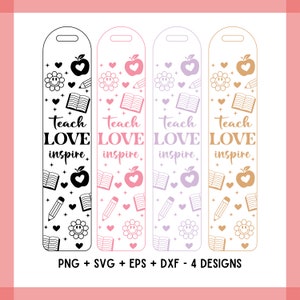 Segnalibro SVG - Modello segnalibro SVG, Insegna l'amore ispira SVG, Segnalibro insegnante SVG, Amante del libro Cricut, Cameo Silhouette
