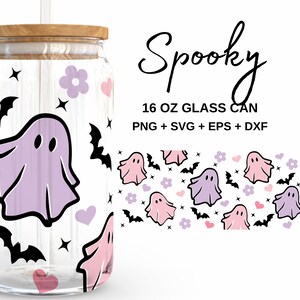 Spooky - Lata de vidrio de 16 oz svg, Libbey Glass Can Wrap, archivos svg para Cricut & Silhouette Cameo, Cristalería svg