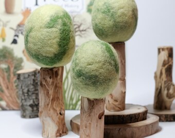 Filzbäume aus Holz (3er-Set - grüner Farbton) - Frühlingskollektion