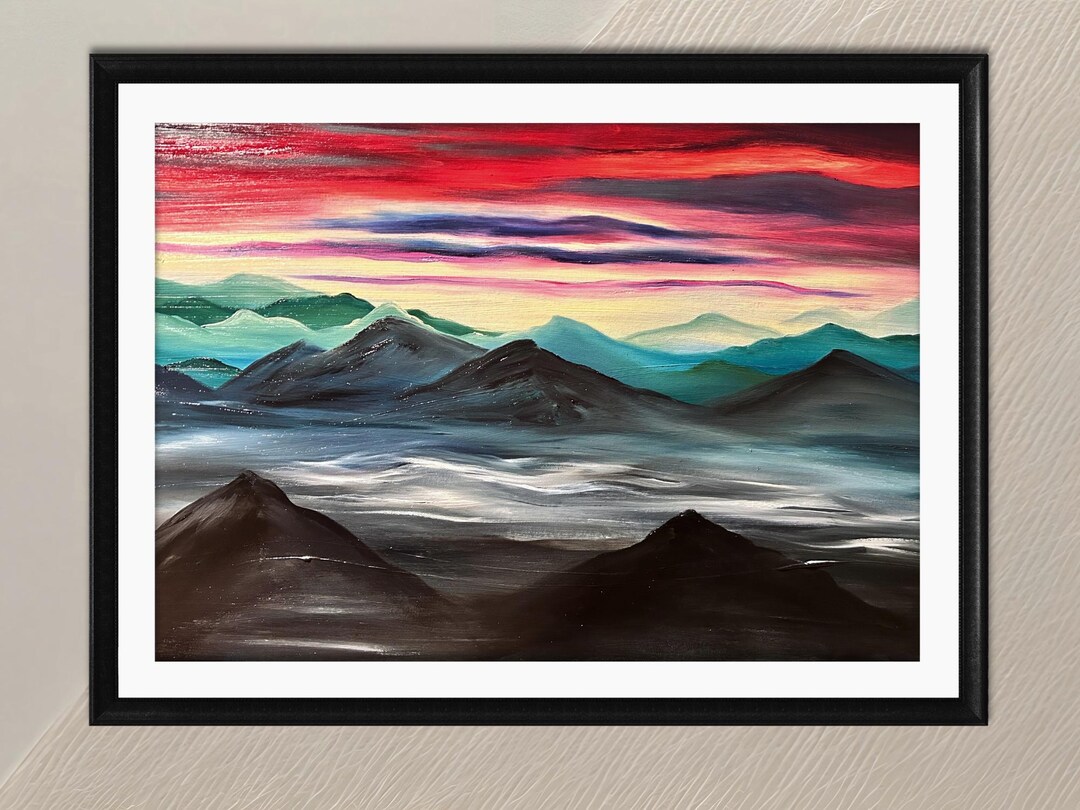 Mountain Sunset Landscape Art Print | Moody Editorial Decor (digital ...