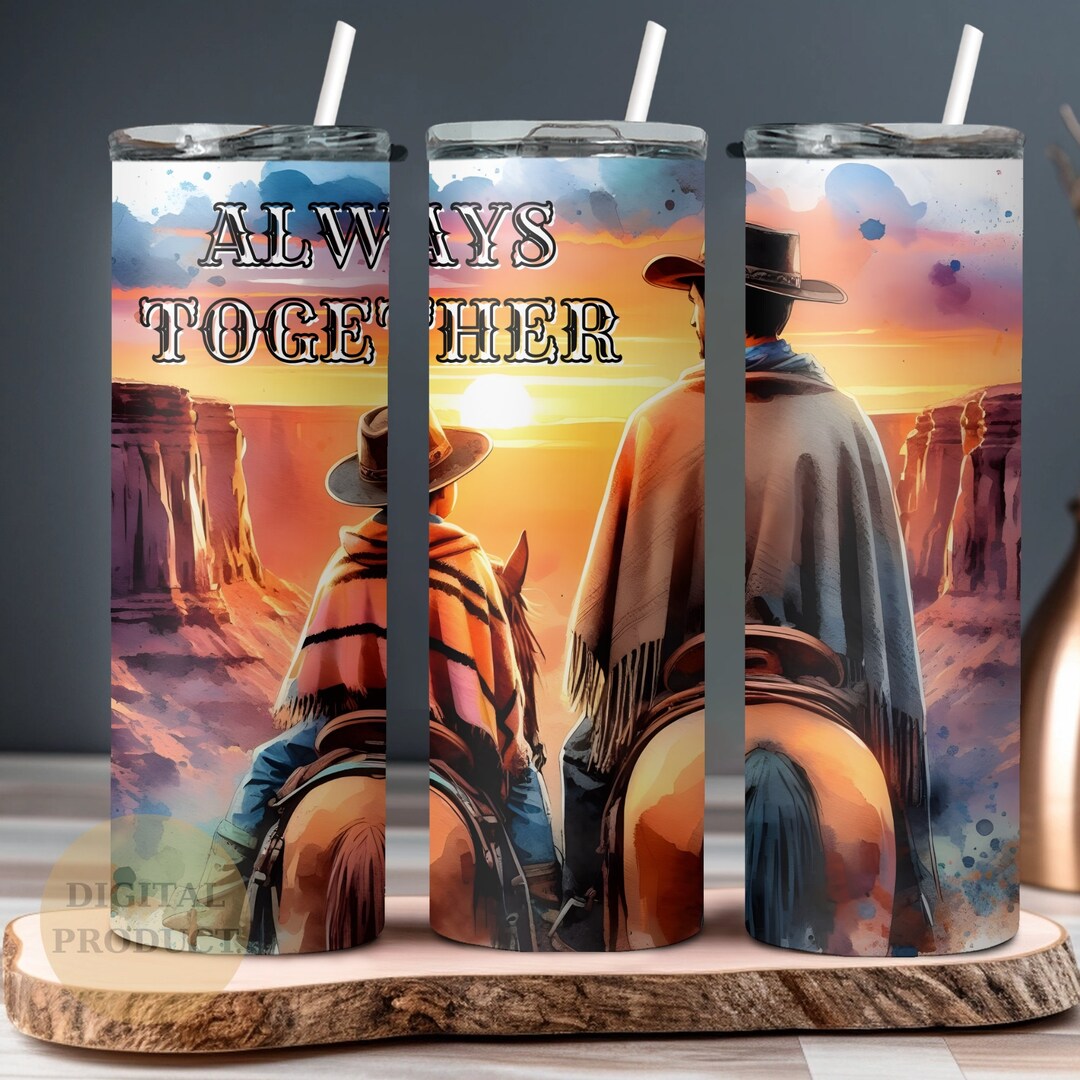 Western Cowboy and Son Tumbler Wrap Png, Father's Day Tumbler Wrap Png ...