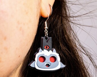 Cult of the Lamb Ritual Lambert Earrings, Lambert Wearing Red Crown with Red Eyes During Sermons, Adorable Indie Game Jewelry