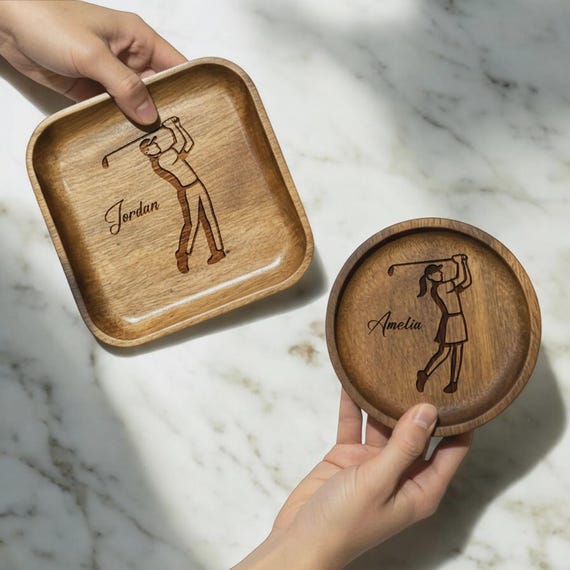 Custom Golf Wooden Ring Dish – Engraved Gift for Golfers