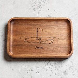 Vassoio portaoggetti in legno Goft, organizer personalizzato con incisione per gli amanti del golf, regalo per la festa del papà dalla figlia