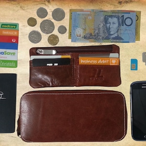 Leder-Rindsleder-Reise-Mappen-Organisator-Pass-Ausführen-Telefon-Bargeld-Karten-flache Rechnungen-Münzen