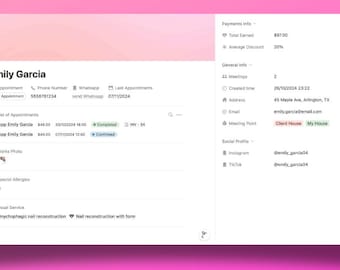 Portal de clientes para artistas de uñas CRM en Notion