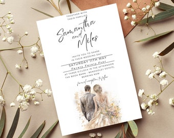 Simplistic Wedding Invitation, RSVP, Wedding couple, Invitation template, Digital download, Editable, Instant download