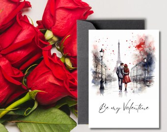 Valentines Day card, Paris card 1, Minimal card, Romance, Love, Printable Greeting card, Digital downloand and print