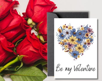 Valentines Day card, Cute card, Minimal card, Romance, Love, Fun, Heart of flowers, Printable Greeting card, Digital downloand and print