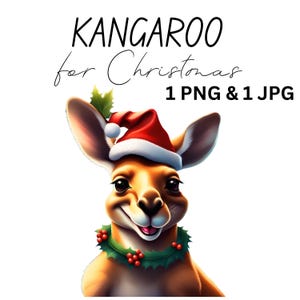 Noël australien | Kangourou de Noël | Bonnet de Noel rouge | Animaux au chapeau | Clipart Noël | PNG de Noël | Instantané | MC-NOL